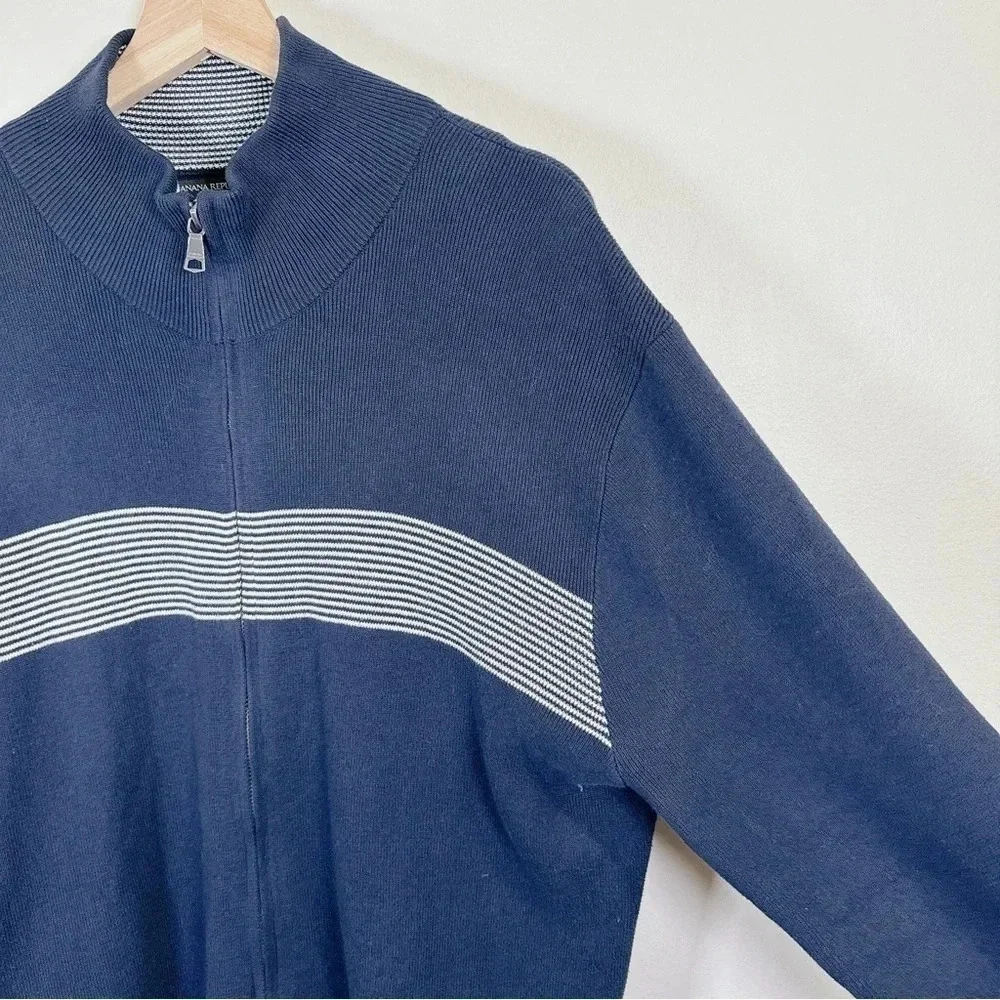 Banana Republic Navy Full Zip Horizontal Stripe Sweater Cardigan